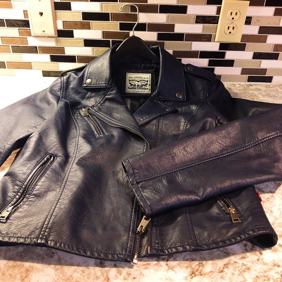 levi's blue leather jacket